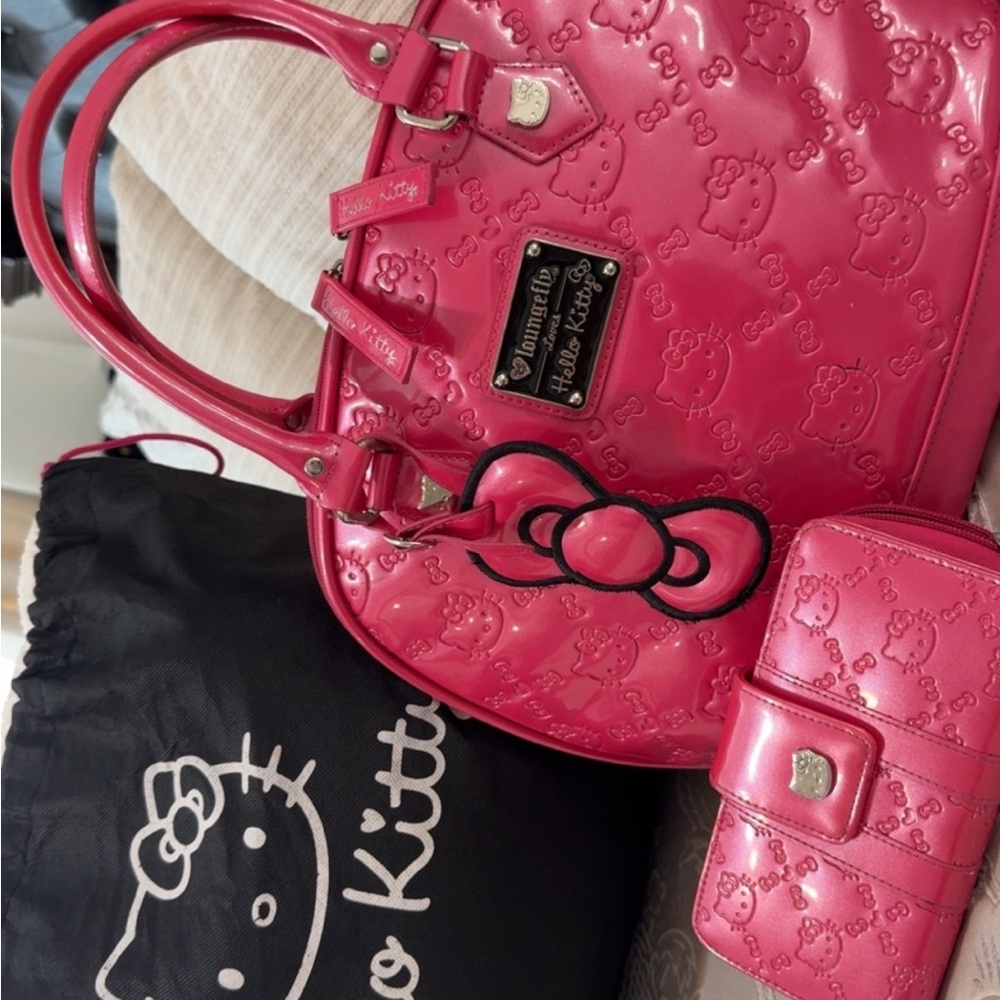 Hello Kitty Vibrant Pink Embossed Shoulder Bag and Wallet